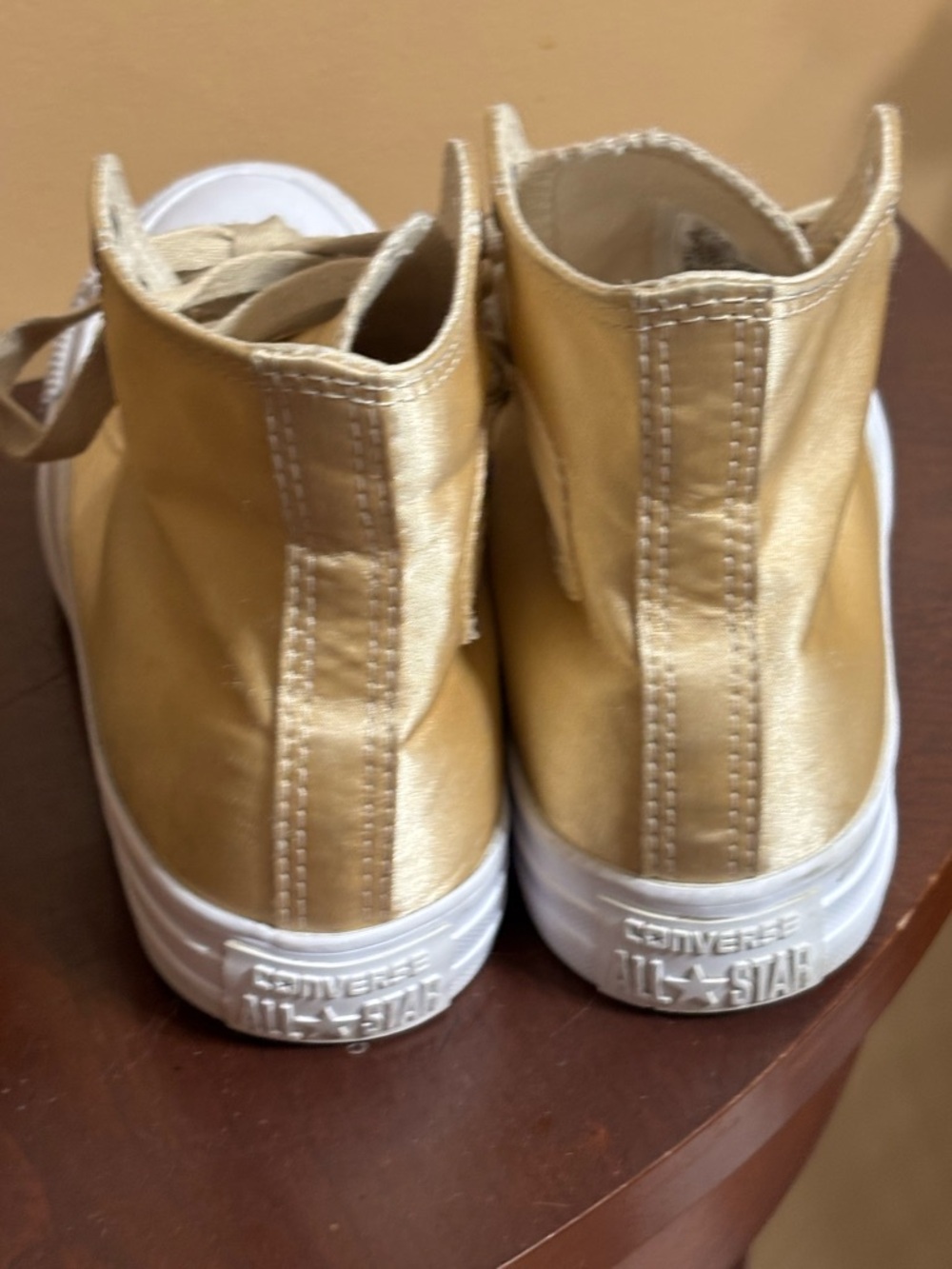 Converse Women’s High-Top Sneakers in Metallic Gold and White - Picture 4 of 7